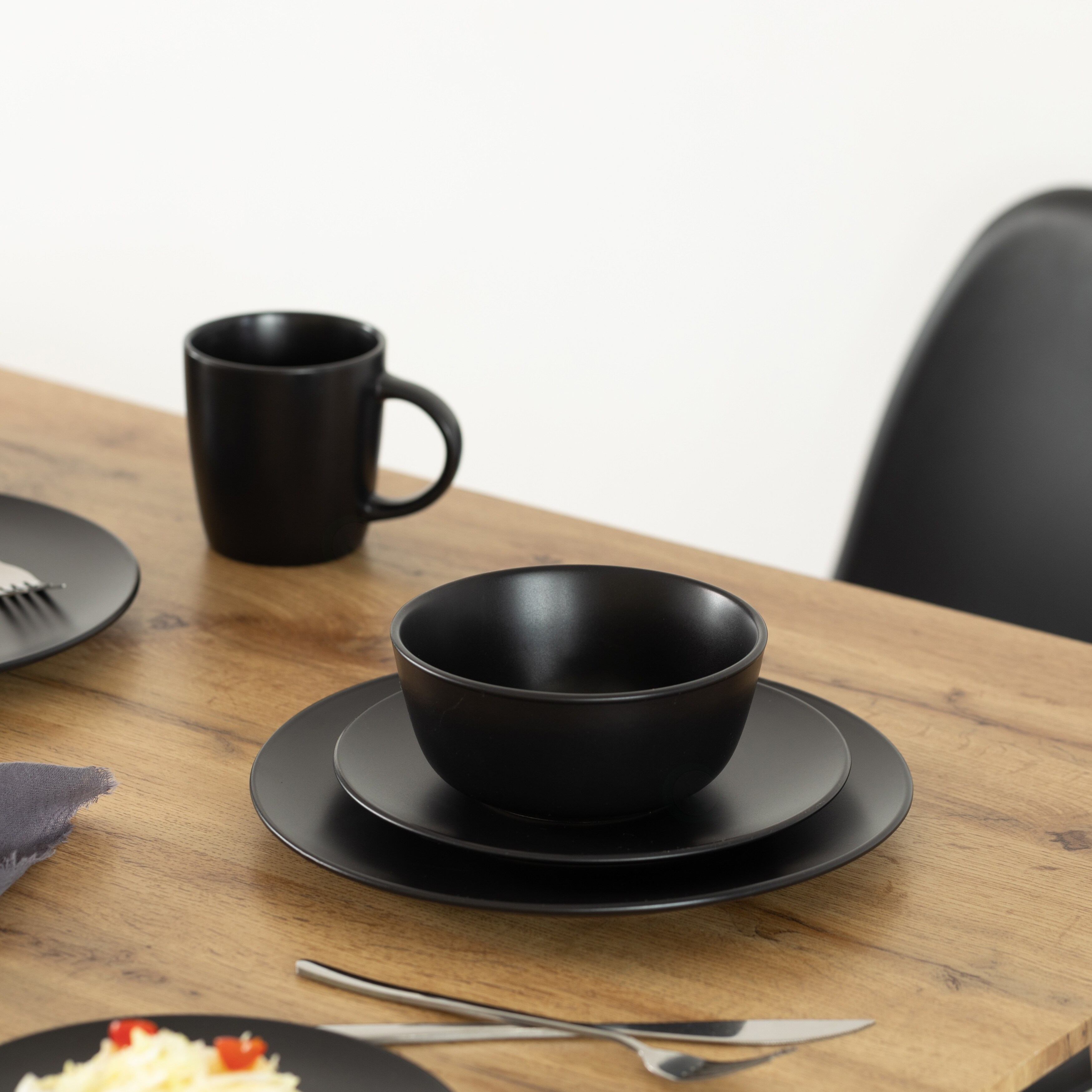 16 PC Dinnerware Dish Set for 4 Person Mugs Salad and Dinner Plates and Bowls Sets Chip and Crack Resistant Matte Black Bed Bath Beyond 36579296